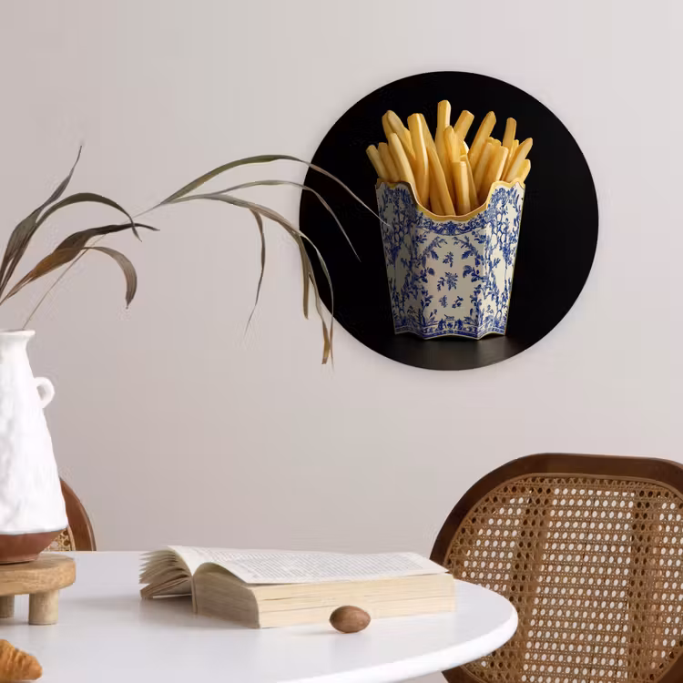 Friet - Porselein - Delfts blauw - Eten Wandcirkel plexiglas klein -sfeer4