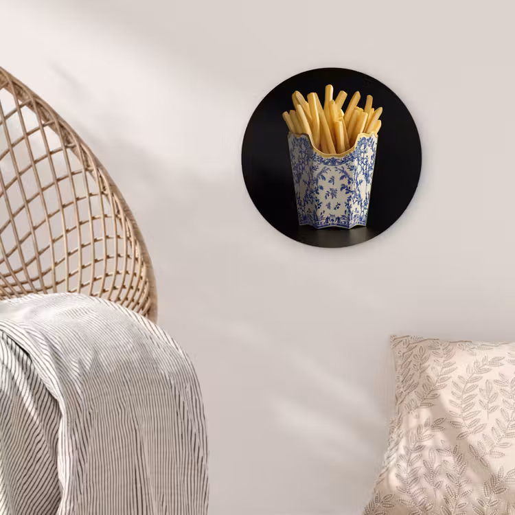 Friet - Porselein - Delfts blauw - Eten Wandcirkel plexiglas klein -sfeer5