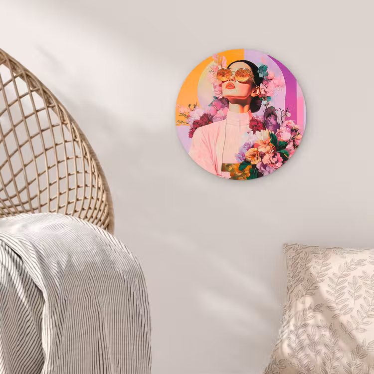 Portret - Vrouw - Abstract - Bloemen Wandcirkel plexiglas klein -sfeer5