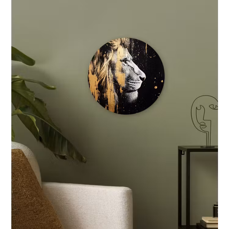 Portret - Leeuw - Abstract - Goud Wandcirkel plexiglas klein -sfeer3