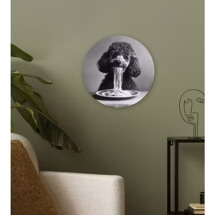 Poedel - Hond - Zwart - Wit - Schattig - Pasta Wandcirkel plexiglas klein -sfeer3