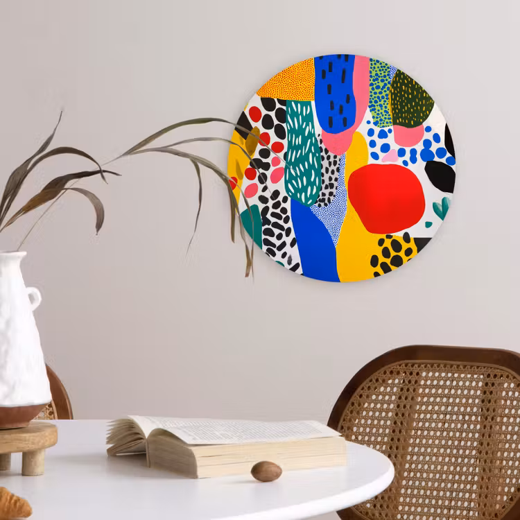 Stippen - Vormen - Modern - Kleuren Wandcirkel plexiglas klein -sfeer4