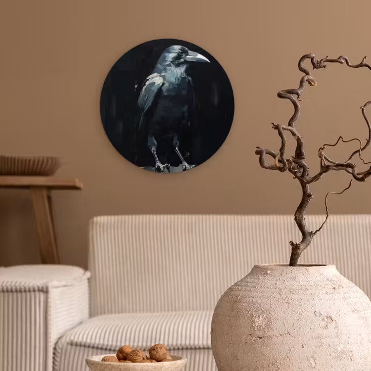 Raaf - Vogels - Zwart Wandcirkel plexiglas klein -sfeer1