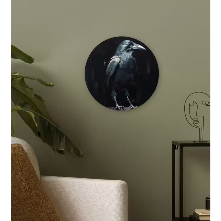 Raaf - Vogels - Zwart Wandcirkel plexiglas klein -sfeer3