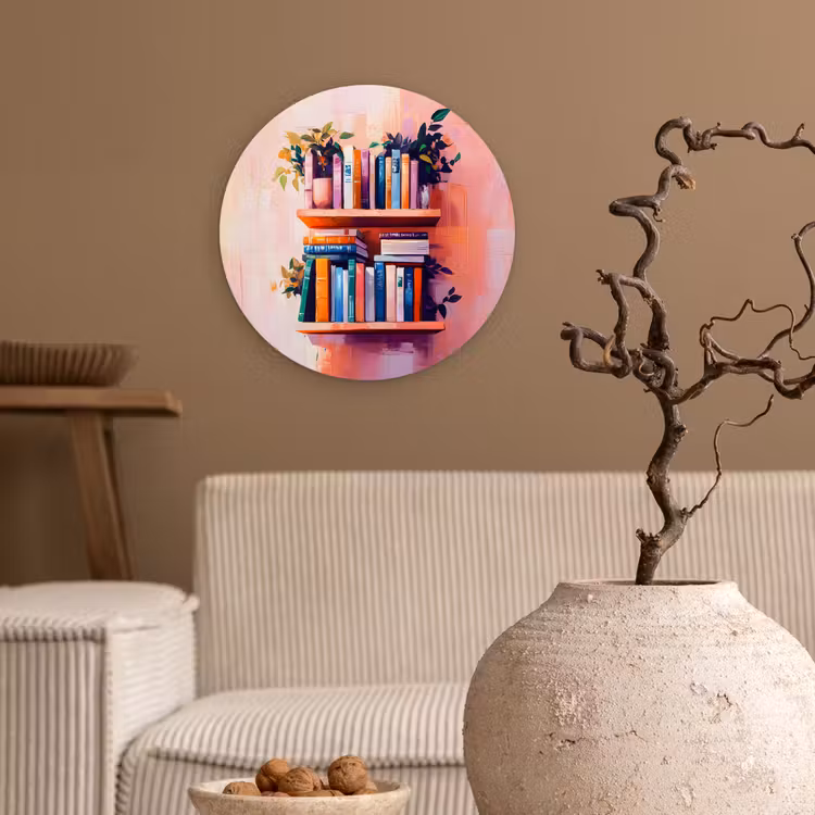 Planken - Boeken - Bladeren Wandcirkel plexiglas klein -sfeer1