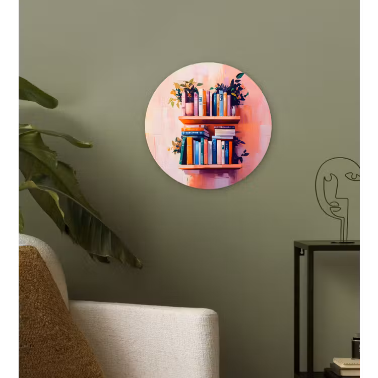 Planken - Boeken - Bladeren Wandcirkel plexiglas klein -sfeer3