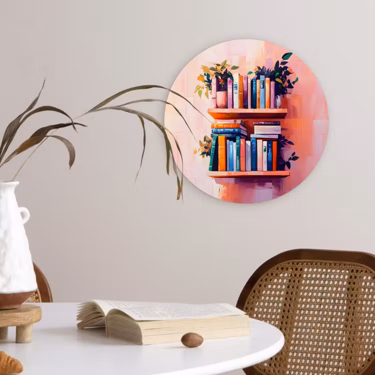 Planken - Boeken - Bladeren Wandcirkel plexiglas klein -sfeer4