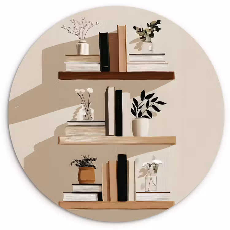 Plankjes - Boeken - Vaasjes - Planten Wandcirkel plexiglas klein -3d