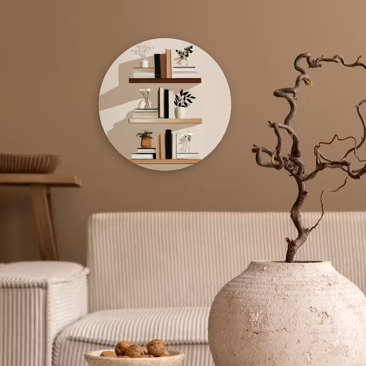 Plankjes - Boeken - Vaasjes - Planten Wandcirkel plexiglas klein -sfeer1