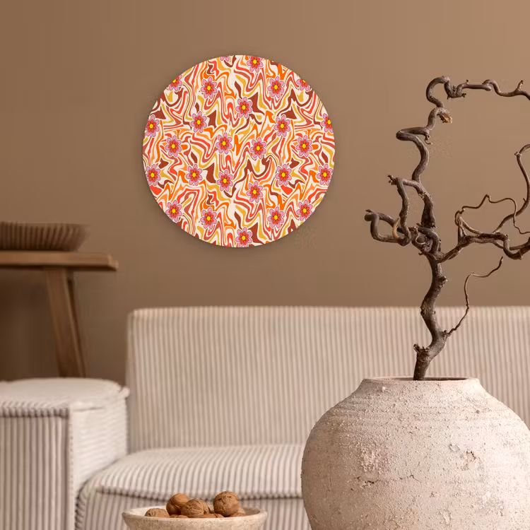 Retro - Bloemen - Patroon Wandcirkel plexiglas klein 852 -sfeer1