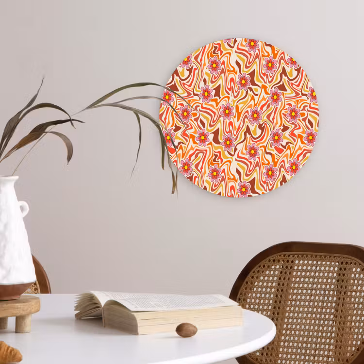 Retro - Bloemen - Patroon Wandcirkel plexiglas klein 852 -sfeer4
