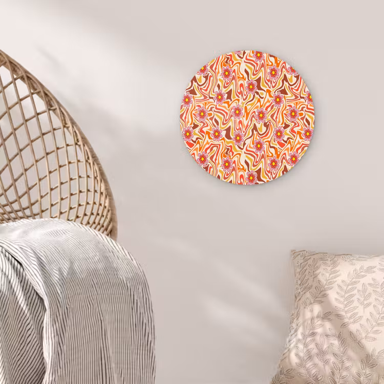 Retro - Bloemen - Patroon Wandcirkel plexiglas klein 852 -sfeer5
