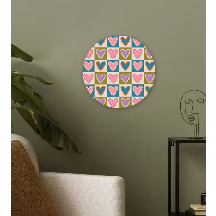Retro - Kleuren - Patroon - Hartjes Wandcirkel plexiglas klein 852 -sfeer3