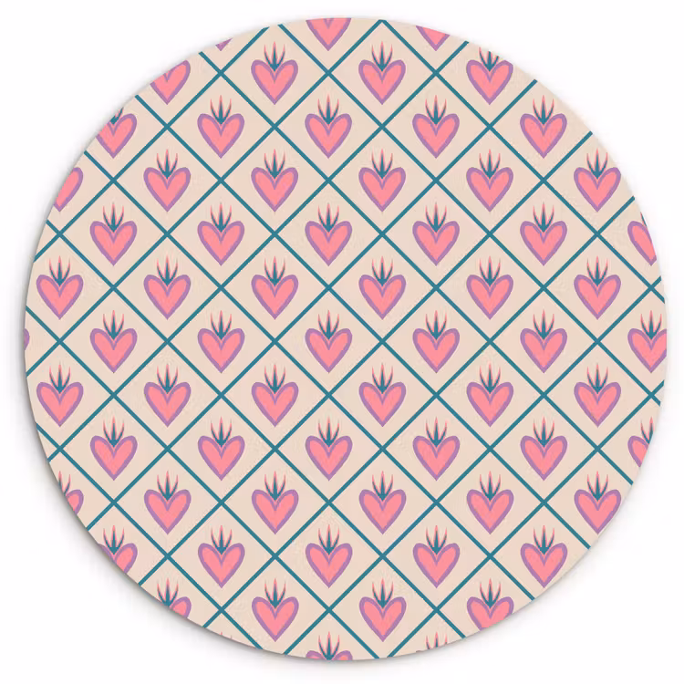 Retro - Ruit - Hartjes - Patroon Wandcirkel plexiglas klein 852 -3d