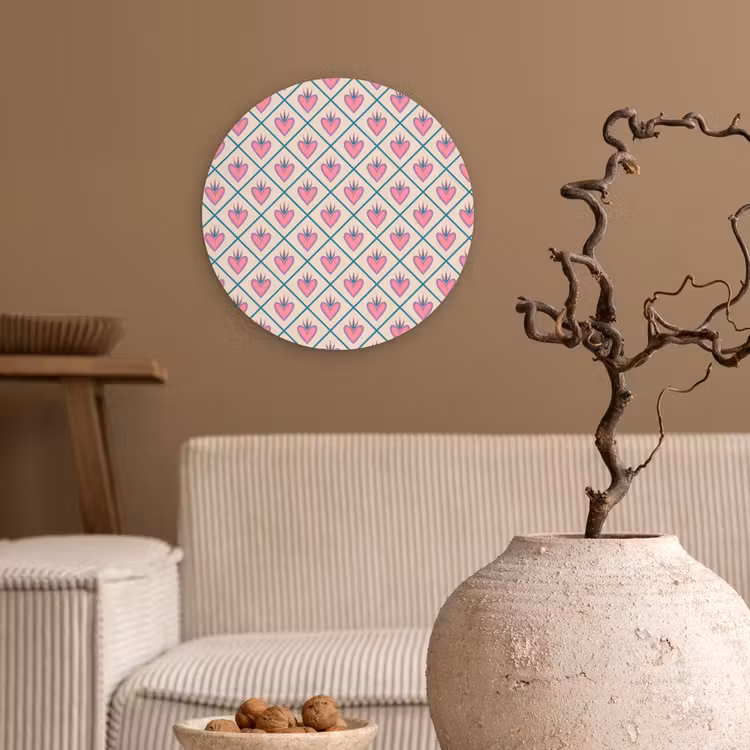 Retro - Ruit - Hartjes - Patroon Wandcirkel plexiglas klein 852 -sfeer1