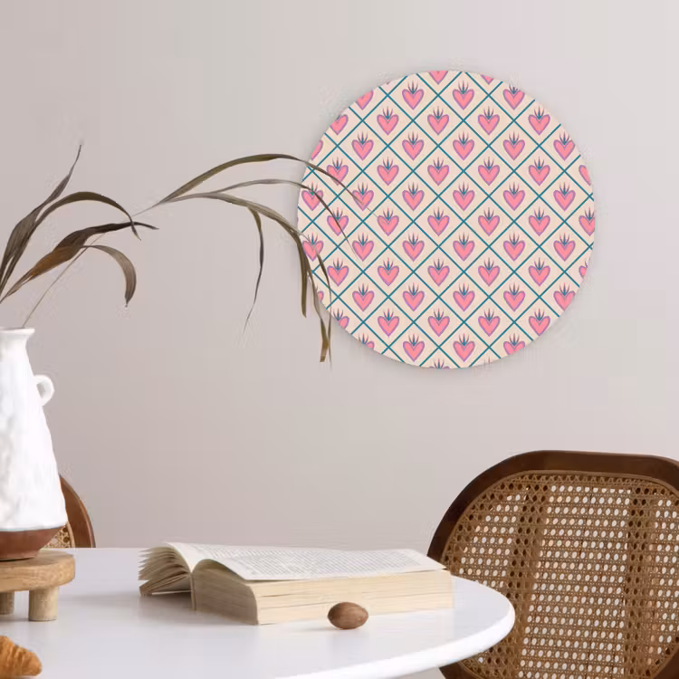 Retro - Ruit - Hartjes - Patroon Wandcirkel plexiglas klein 852 -sfeer4