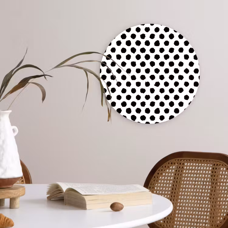 Ruw - Stippen - Zwart Wandcirkel plexiglas klein 852 -sfeer4