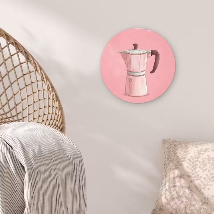 Roze - Mokkapot - Illustratie - Koffie Wandcirkel plexiglas klein -sfeer5