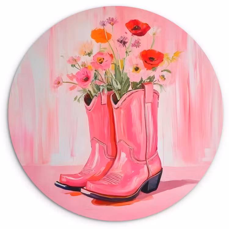 Roze - Bloemen - Cowboy Wandcirkel plexiglas klein -3d