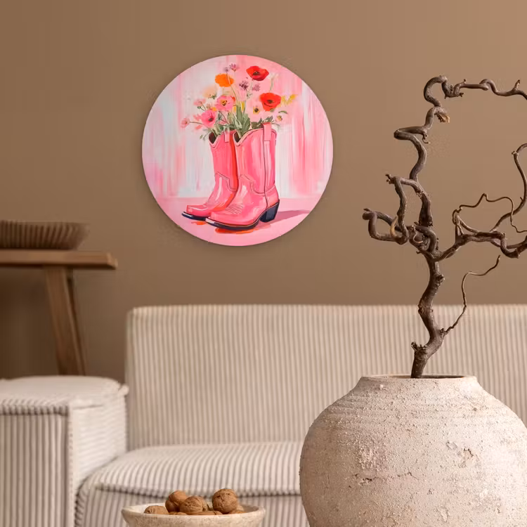 Roze - Bloemen - Cowboy Wandcirkel plexiglas klein -sfeer1