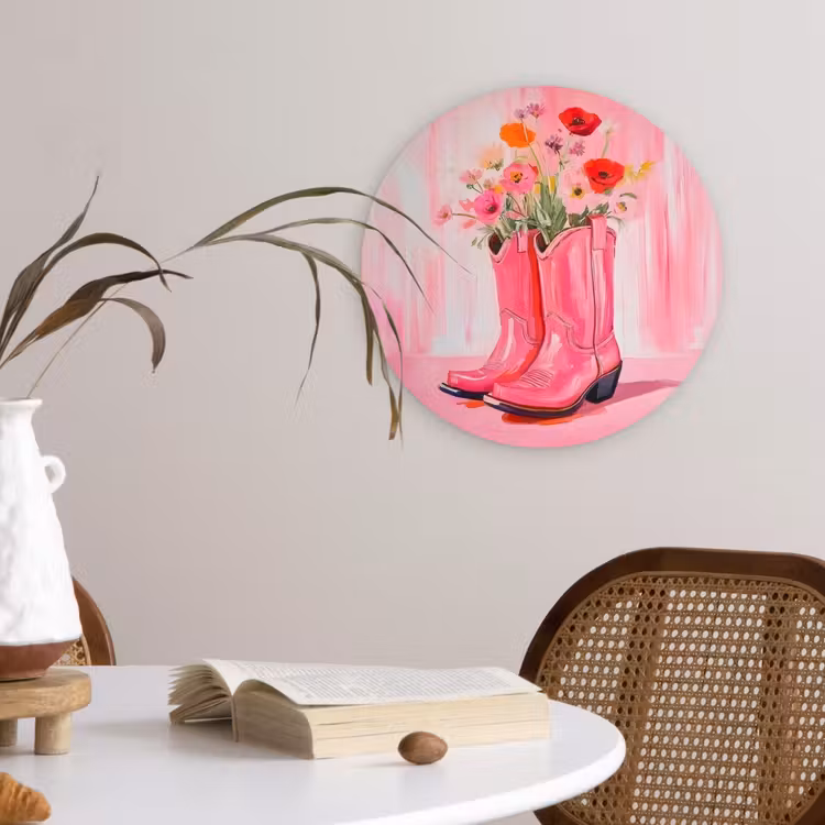 Roze - Bloemen - Cowboy Wandcirkel plexiglas klein -sfeer4