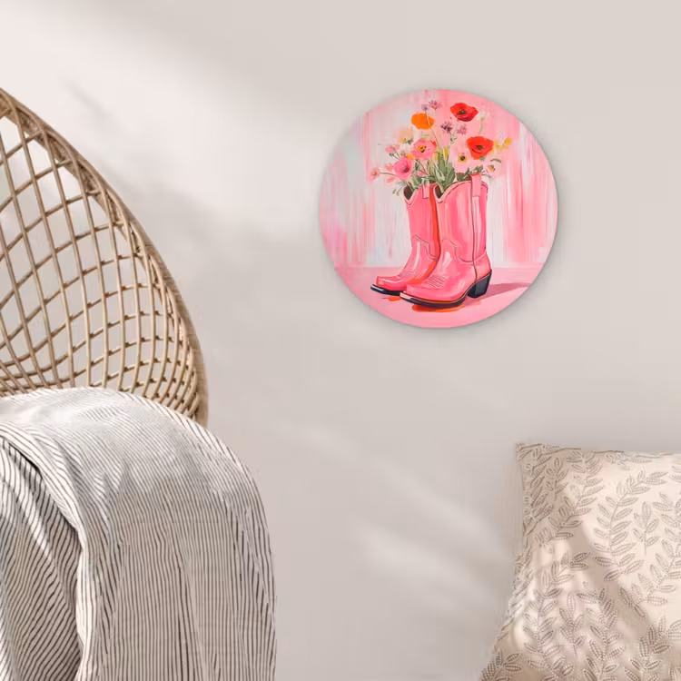 Roze - Bloemen - Cowboy Wandcirkel plexiglas klein -sfeer5