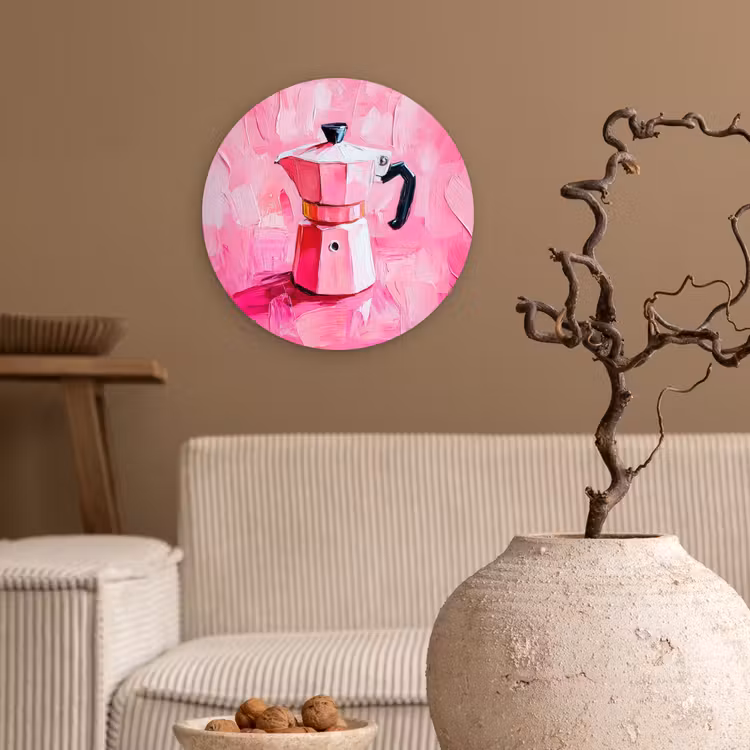 Roze - Verf - Coffee Wandcirkel plexiglas klein -sfeer1