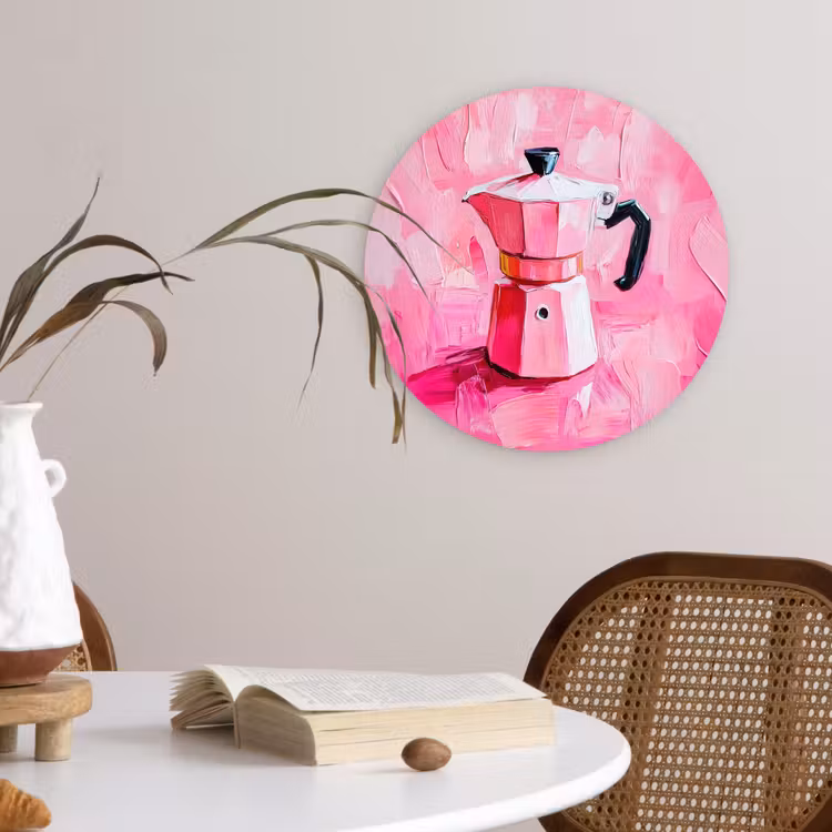 Roze - Verf - Coffee Wandcirkel plexiglas klein -sfeer4