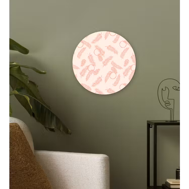 Roze - Veren - Patroon Wandcirkel plexiglas klein 852 -sfeer3