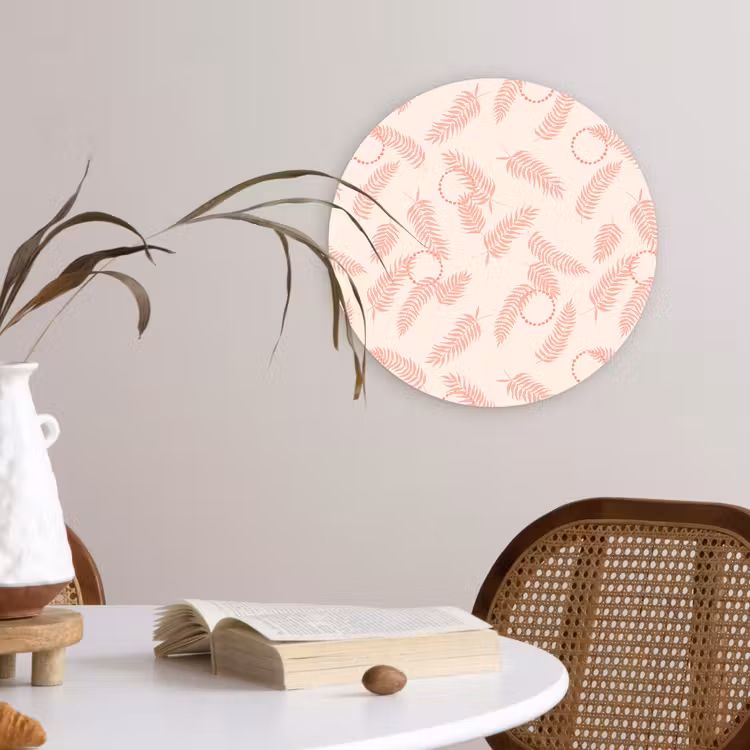 Roze - Veren - Patroon Wandcirkel plexiglas klein 852 -sfeer4