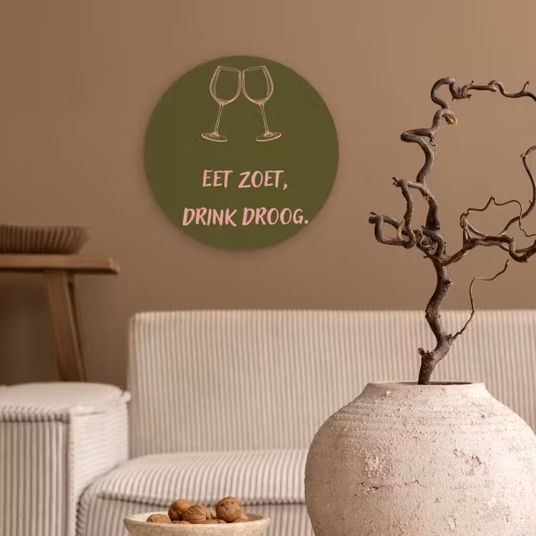 Roze - Groen - Wijn - Quote Wandcirkel plexiglas klein -sfeer1