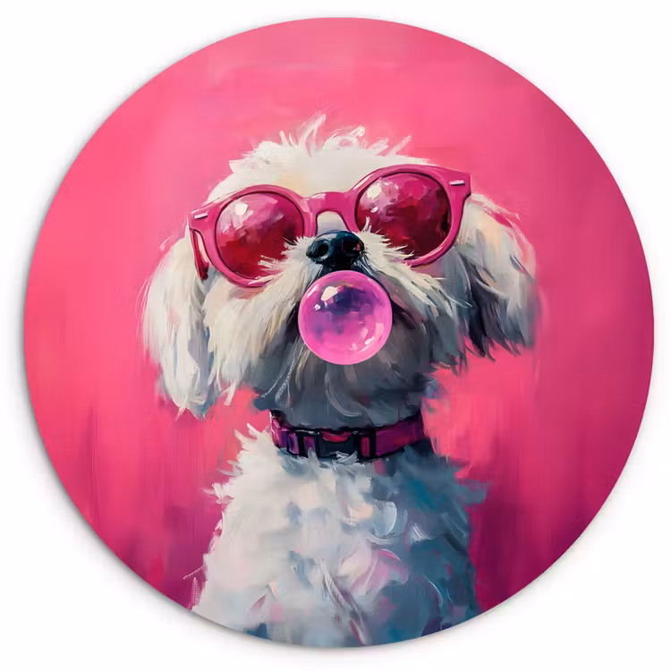 Pink - Hond - Bubbel Wandcirkel plexiglas klein -3d