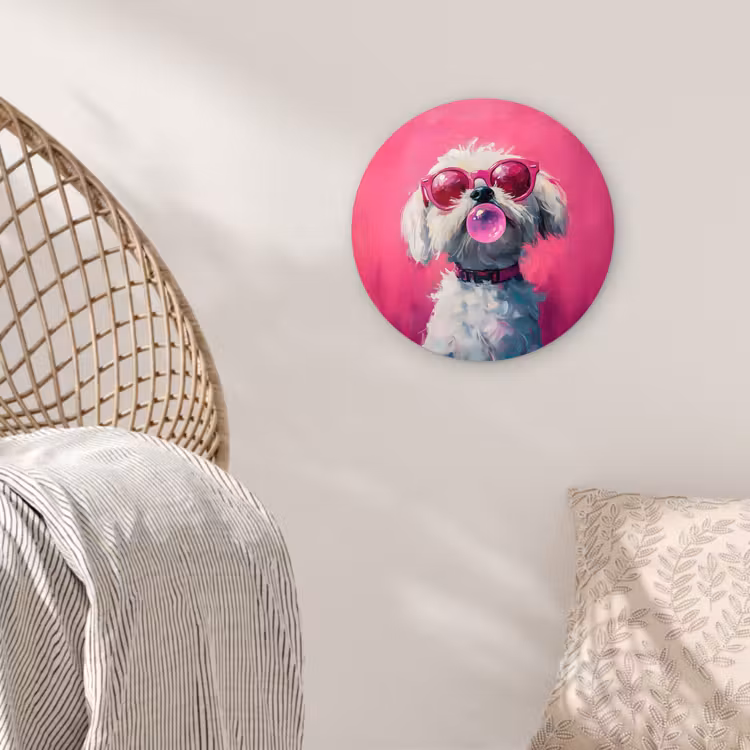 Pink - Hond - Bubbel Wandcirkel plexiglas klein -sfeer5