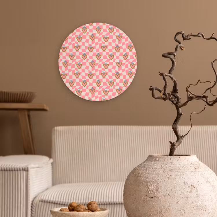 Roze - Retro - Patroon - Geblokt Wandcirkel plexiglas klein 852 -sfeer1