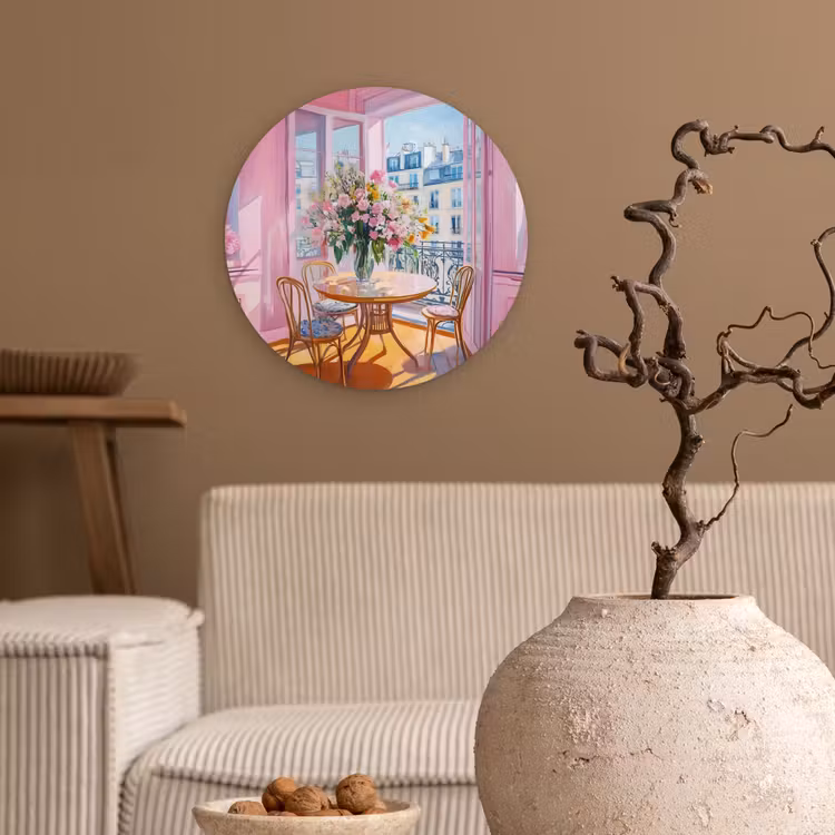 Pink - City - Bloemen Wandcirkel plexiglas klein -sfeer1