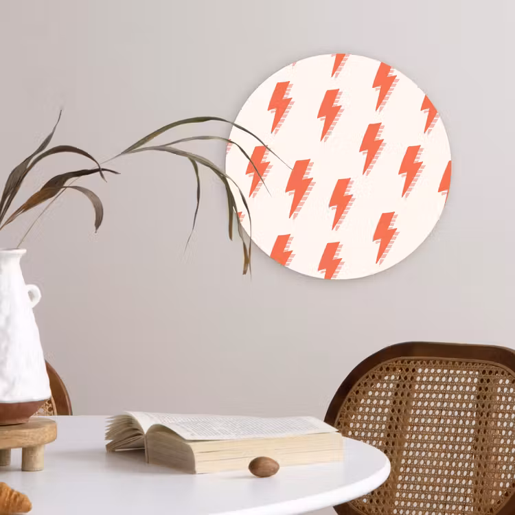 Rood - Bliksem - Roze Wandcirkel plexiglas klein 852 -sfeer4