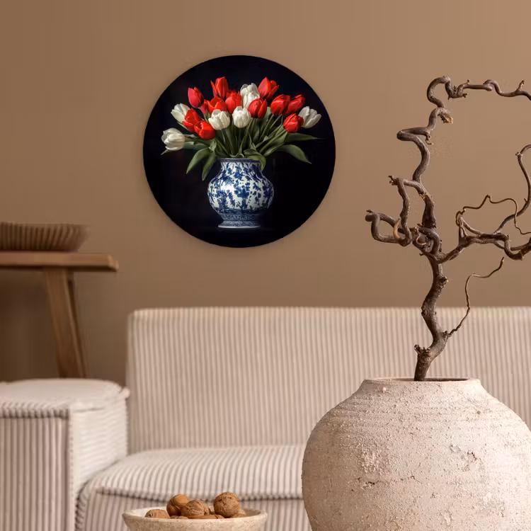 Rode - Bloemen - Tulpen - Vaas Wandcirkel plexiglas klein -sfeer1