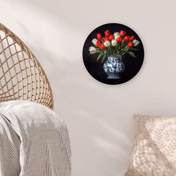 Rode - Bloemen - Tulpen - Vaas Wandcirkel plexiglas klein -sfeer5