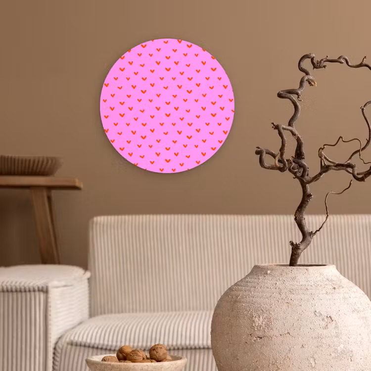 Rood - Hartjes - Roze - Patroon Wandcirkel plexiglas klein 852 -sfeer1