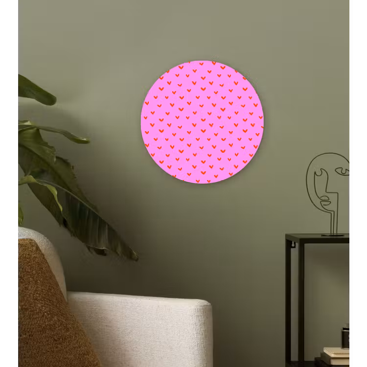 Rood - Hartjes - Roze - Patroon Wandcirkel plexiglas klein 852 -sfeer3