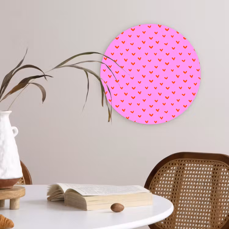 Rood - Hartjes - Roze - Patroon Wandcirkel plexiglas klein 852 -sfeer4