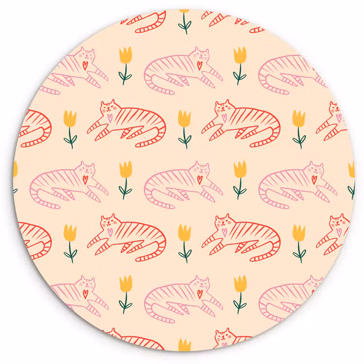 Rood - Roze - Katten - Bloemen Wandcirkel plexiglas klein 852 -3d