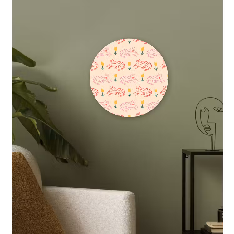 Rood - Roze - Katten - Bloemen Wandcirkel plexiglas klein 852 -sfeer3