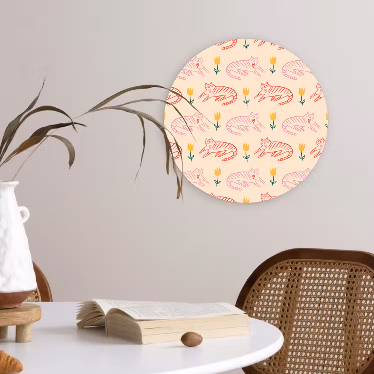 Rood - Roze - Katten - Bloemen Wandcirkel plexiglas klein 852 -sfeer4