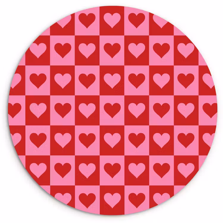 Rood - Roze - Schaakbord - Valentijn Wandcirkel plexiglas klein -3d