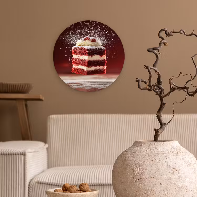 Rode - Velvet - Taart - Eten Wandcirkel plexiglas klein -sfeer1