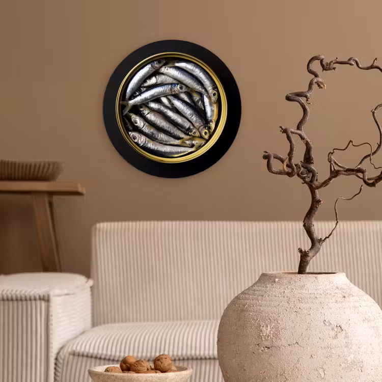 Sardines - Vissen - Rond - Zwart Wandcirkel plexiglas klein -sfeer1