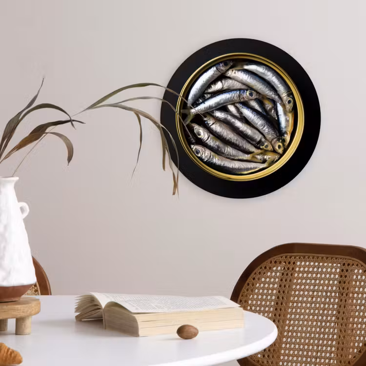 Sardines - Vissen - Rond - Zwart Wandcirkel plexiglas klein -sfeer4