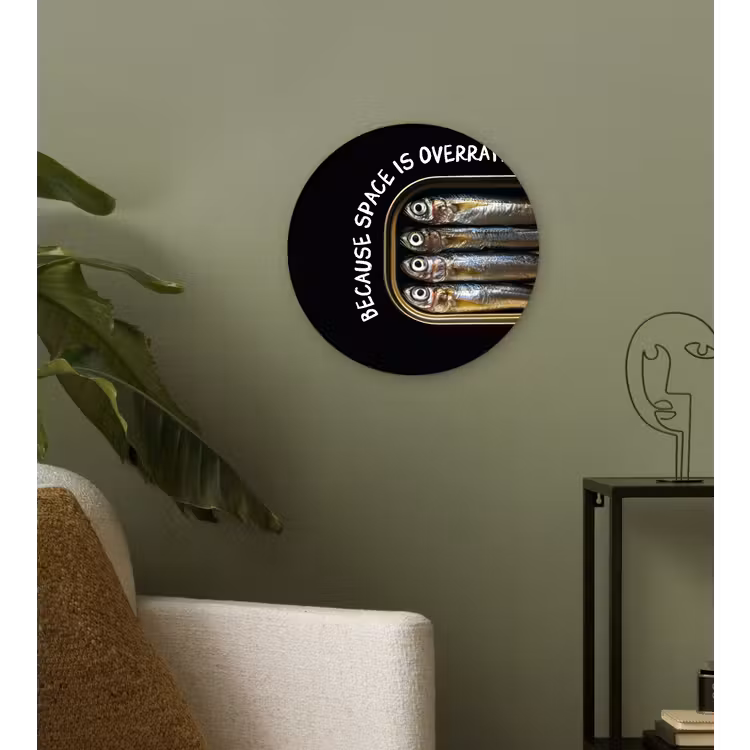 Sardines - Tekst - Vis - Blik Wandcirkel plexiglas klein -sfeer3