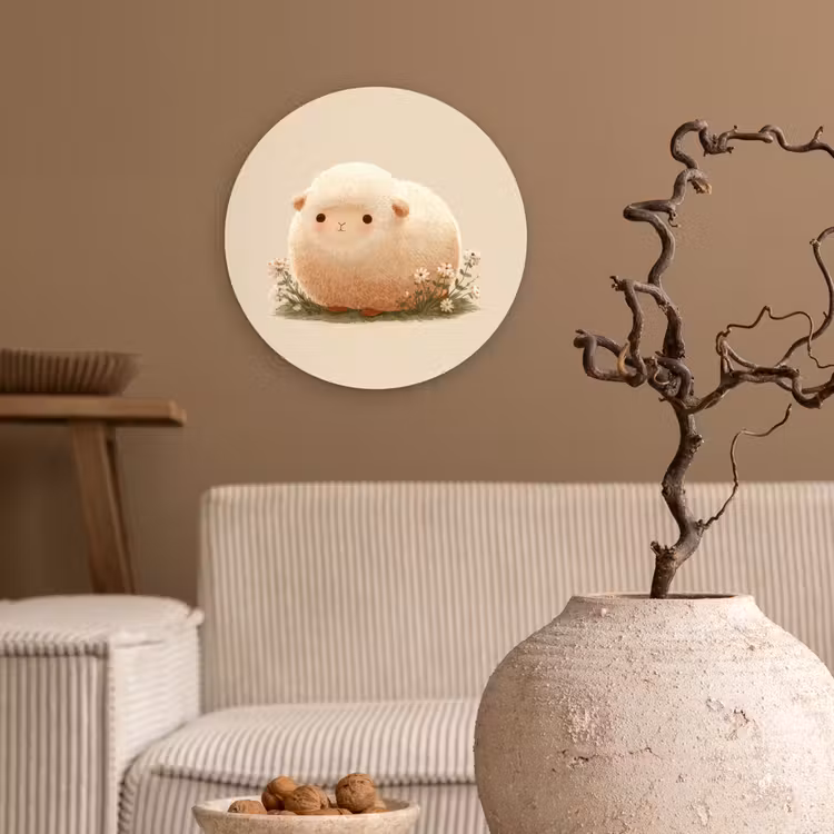 Schaap - Beige - Bloemen Wandcirkel plexiglas klein -sfeer1
